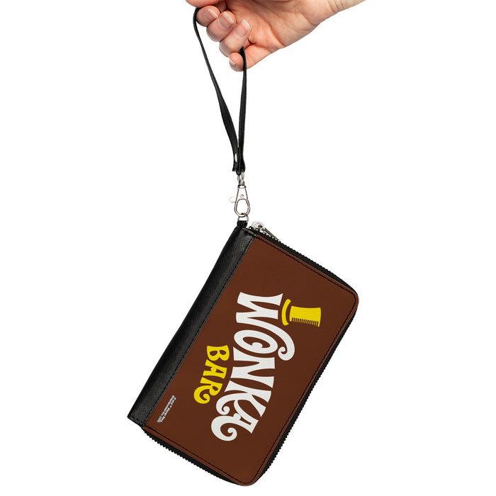 PU Zip Around Wallet Rectangle - Willy Wonka and the Chocolate Factory WONKA BAR Logo Brown Yellow White Clutch Zip Around Wallets Warner Bros. Movies   