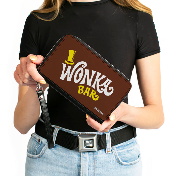 PU Zip Around Wallet Rectangle - Willy Wonka and the Chocolate Factory WONKA BAR Logo Brown Yellow White Clutch Zip Around Wallets Warner Bros. Movies   