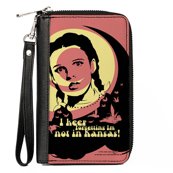 PU Zip Around Wallet Rectangle - The Wizard of Oz Dorothy and Flying Monkeys NOT IN KANSAS Quote Black/Yellow/Pink Clutch Zip Around Wallets Warner Bros. Movies   