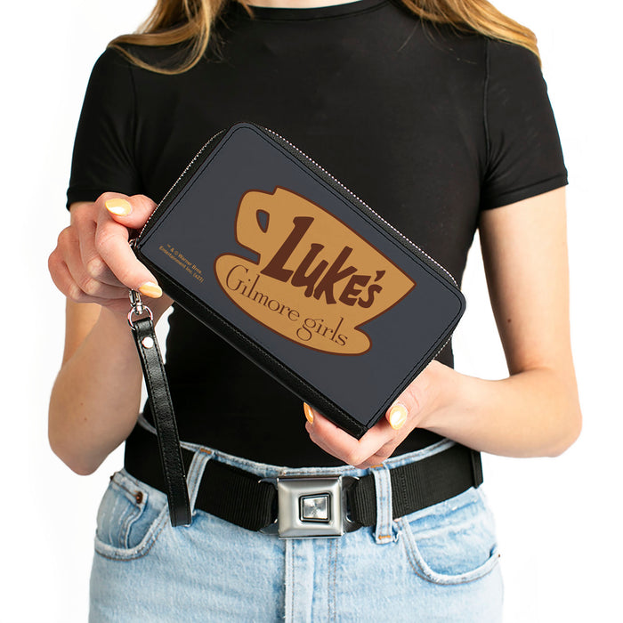 PU Zip Around Wallet Rectangle - GILMORE GIRLS LUKE'S Coffee Cup Icon Gray/Browns Clutch Zip Around Wallets Warner Bros. Entertainment Inc.   