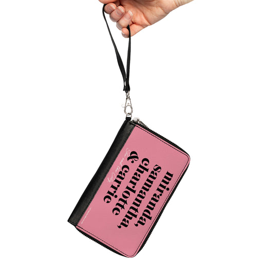 PU Zip Around Wallet Rectangle - Sex and the City Names Stacked Pink/Black/White Clutch Zip Around Wallets Home Box Office   