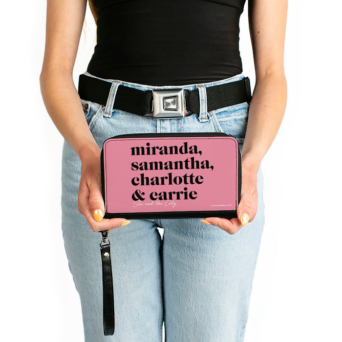 PU Zip Around Wallet Rectangle - Sex and the City Names Stacked Pink/Black/White Clutch Zip Around Wallets Home Box Office   