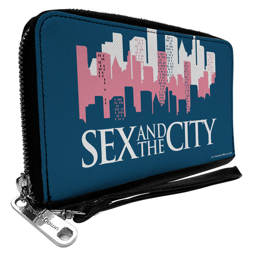 PU Zip Around Wallet Rectangle - SEX AND THE CITY Skyline Title Logo Blue/White/Pink Clutch Zip Around Wallets Home Box Office   