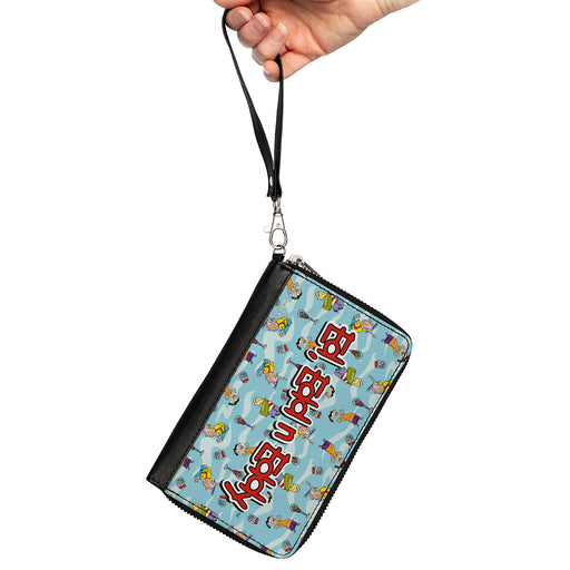 PU Zip Around Wallet Rectangle - ED EDD N EDDY Title Logo and Character Poses Scattered Blues Clutch Zip Around Wallets Warner Bros. Animation   