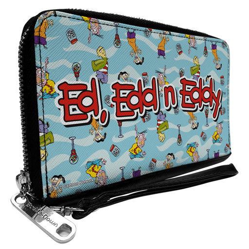 PU Zip Around Wallet Rectangle - ED EDD N EDDY Title Logo and Character Poses Scattered Blues Clutch Zip Around Wallets Warner Bros. Animation   