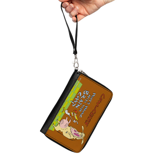 PU Zip Around Wallet Rectangle - COW AND CHICKEN WHAT'S WRONG WITH YOUR BRAIN Pose and Title Logo Brown Clutch Zip Around Wallets Warner Bros. Animation   