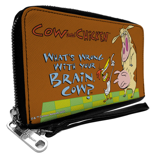 PU Zip Around Wallet Rectangle - COW AND CHICKEN WHAT'S WRONG WITH YOUR BRAIN Pose and Title Logo Brown Clutch Zip Around Wallets Warner Bros. Animation   
