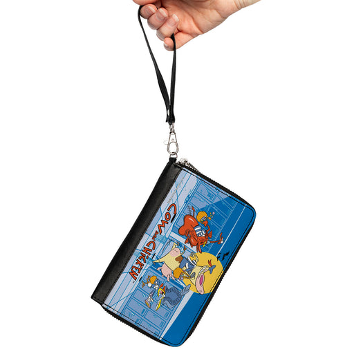 PU Zip Around Wallet Rectangle - COW AND CHICKEN with Red Guy Running Pose and Title Logo Blues Clutch Zip Around Wallets Warner Bros. Animation   