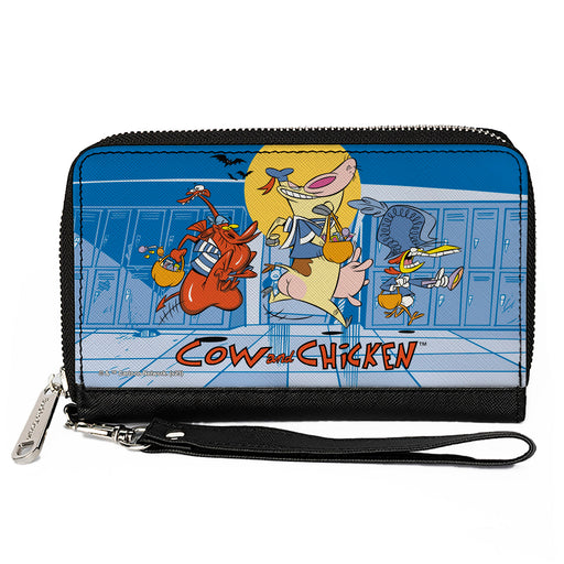 PU Zip Around Wallet Rectangle - COW AND CHICKEN with Red Guy Running Pose and Title Logo Blues Clutch Zip Around Wallets Warner Bros. Animation   