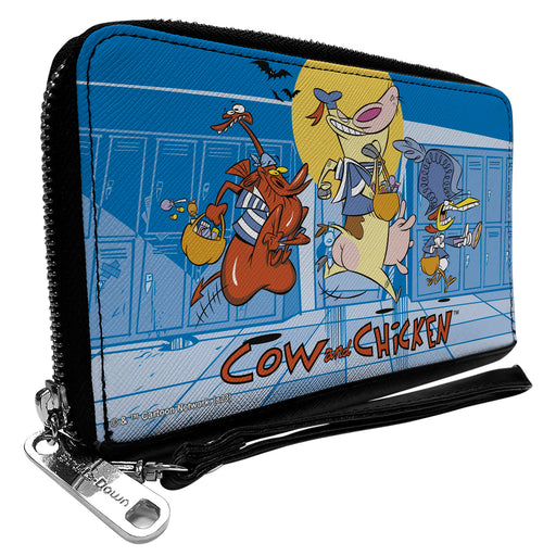 PU Zip Around Wallet Rectangle - COW AND CHICKEN with Red Guy Running Pose and Title Logo Blues Clutch Zip Around Wallets Warner Bros. Animation   