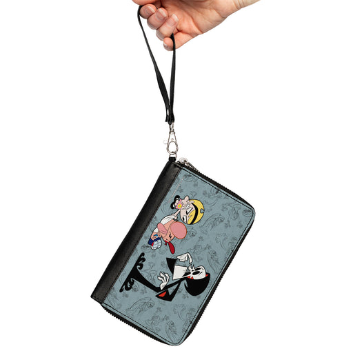 PU Zip Around Wallet Rectangle - The Grim Adventures of Billy & Mandy Group Pose and Grim Sketches Gray Clutch Zip Around Wallets Warner Bros. Animation   