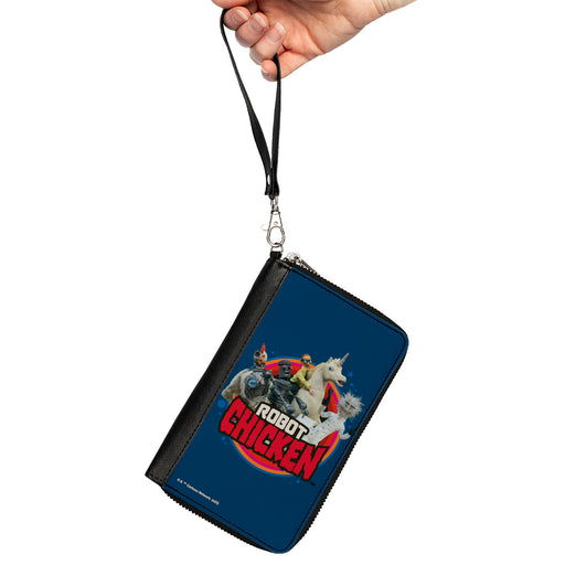 PU Zip Around Wallet Rectangle - ROBOT CHICKEN Title Logo and Group Pose Blue Clutch Zip Around Wallets Warner Bros. Animation   