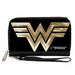 Women's PU Zip Around Wallet Rectangle - Wonder Woman 1984 WW Logo Black Golds Clutch Zip Around Wallets DC Comics   
