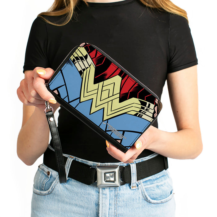 Women's PU Zip Around Wallet Rectangle - Wonder Woman 1984 WW Belt Logo CLOSE-UP Clutch Zip Around Wallets DC Comics   