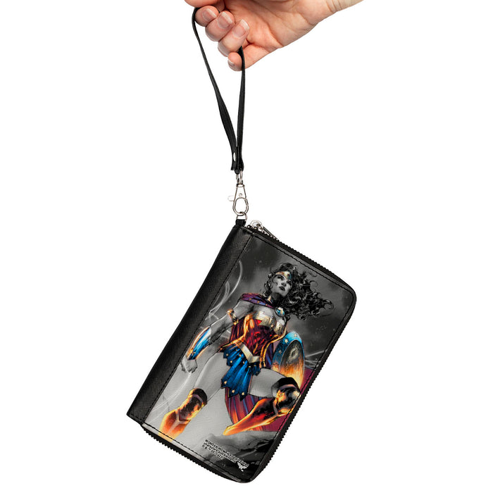 PU Zip Around Wallet Rectangle - Wonder Woman 75th Anniversary Comic Book Cover Standing Pose Grays/Full Color Clutch Zip Around Wallets DC Comics   