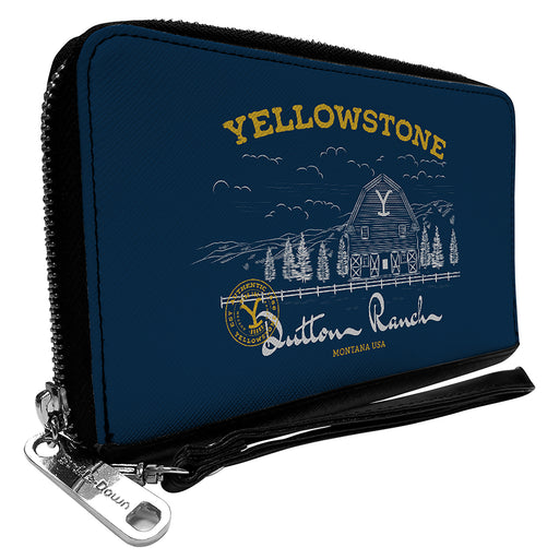 PU Zip Around Wallet Rectangle - YELLOWSTONE DUTTON RANCH Landscape Blue/White/Yellow Clutch Zip Around Wallets Yellowstone Show   