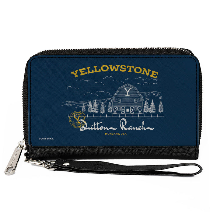 PU Zip Around Wallet Rectangle - YELLOWSTONE DUTTON RANCH Landscape Blue/White/Yellow Clutch Zip Around Wallets Yellowstone Show   