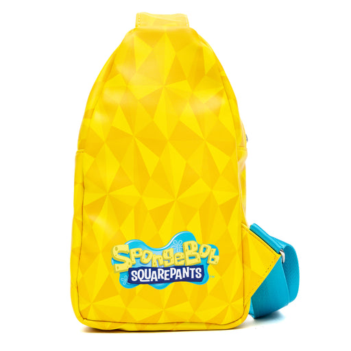 Nickelodeon Vegan Leather Crossbody Sling Bag with Adjustable Straps, SpongeBob SquarePants and Friends Pose Applique, Yellow Crossbody Bags Nickelodeon   