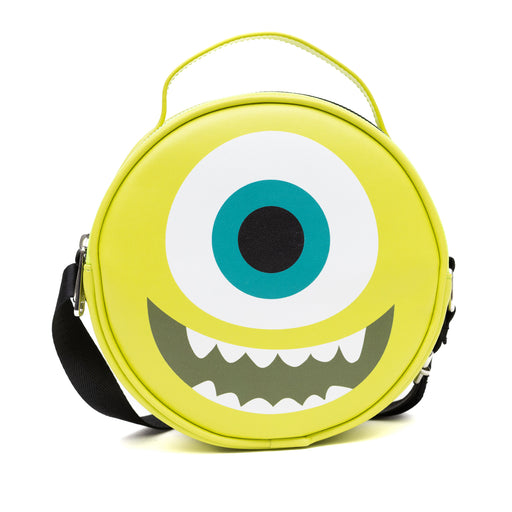 Disney Vegan Leather Round Crossbody Sling Bag with Adjustable Straps, Pixar, Monsters Mike Face Character Close Up, Lime Green Crossbody Bags Disney   