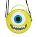 Disney Vegan Leather Round Crossbody Bag with Adjustable Straps, Pixar, Monsters Mike Face Character Close Up, Lime Green Crossbody Bags Disney   