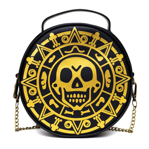 Disney Bag, Cross Body, Round, Pirates of the Caribbean Dead Men Tell No Tales Aztec Coin, Vegan Leather Crossbody Bags Disney   