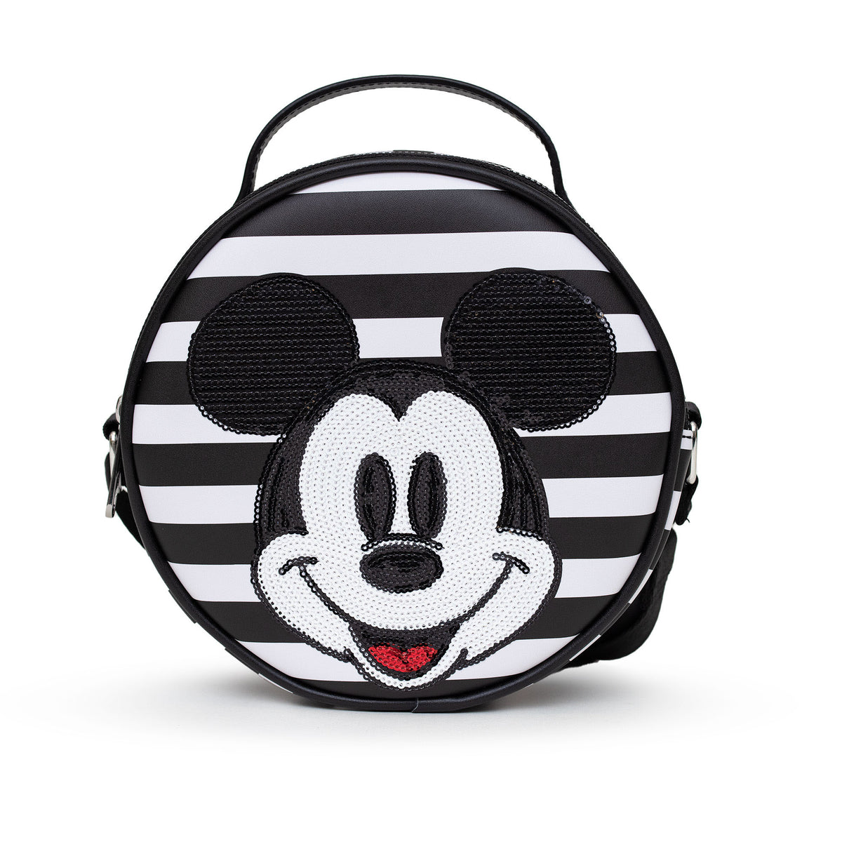 Buckle Down Disney Bag, Cross Body, Round, Mickey Mouse Rhinestone Smiling  Face Outline, Black Vegan Patent Leather