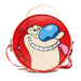 Nickelodeon Vegan Leather Round Crossbody Bag with Adjustable Straps, Ren and Stimpy Character Face Close Up Appliques, Red Beige Crossbody Bags Nickelodeon   