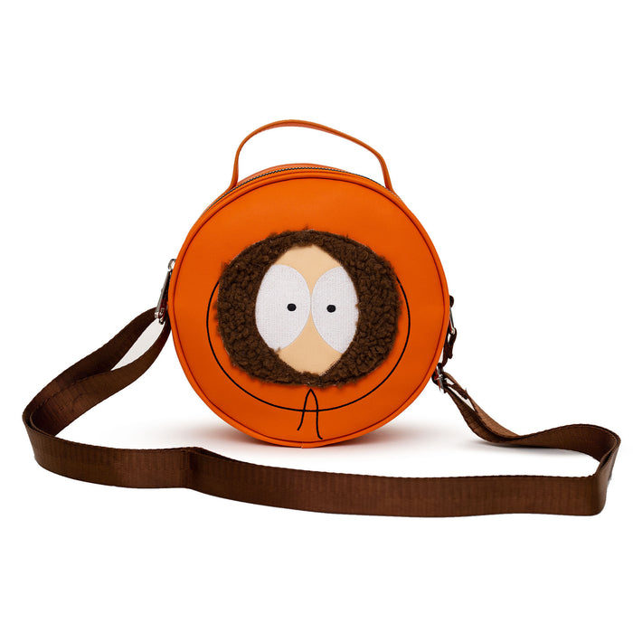 Comedy Central Bag, Cross Body, Round, South Park Kenny Face Close Up with Fur and Embroidery, Orange, Vegan Leather Crossbody Bags Comedy Central   