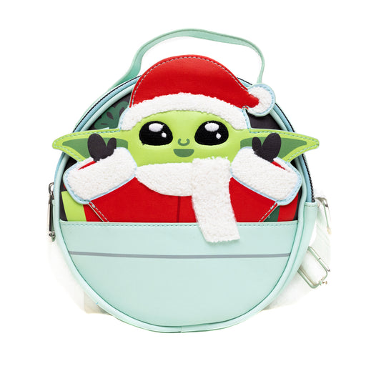 Star Wars Bag, Cross Body, Round, Christmas Holiday Santa Grogu This is the Way Mint, Vegan Leather Crossbody Bags Star Wars   