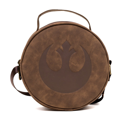 Star Wars Vegan Leather Round Crossbody Sling Bag with Adjustable Straps, Rebel Alliance Insignia Emblem Debossed, Brown Crossbody Bags Star Wars   