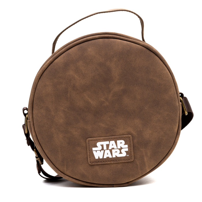 Star Wars Vegan Leather Round Crossbody Bag with Adjustable Straps, Rebel Alliance Insignia Emblem Debossed, Brown Crossbody Bags Star Wars   