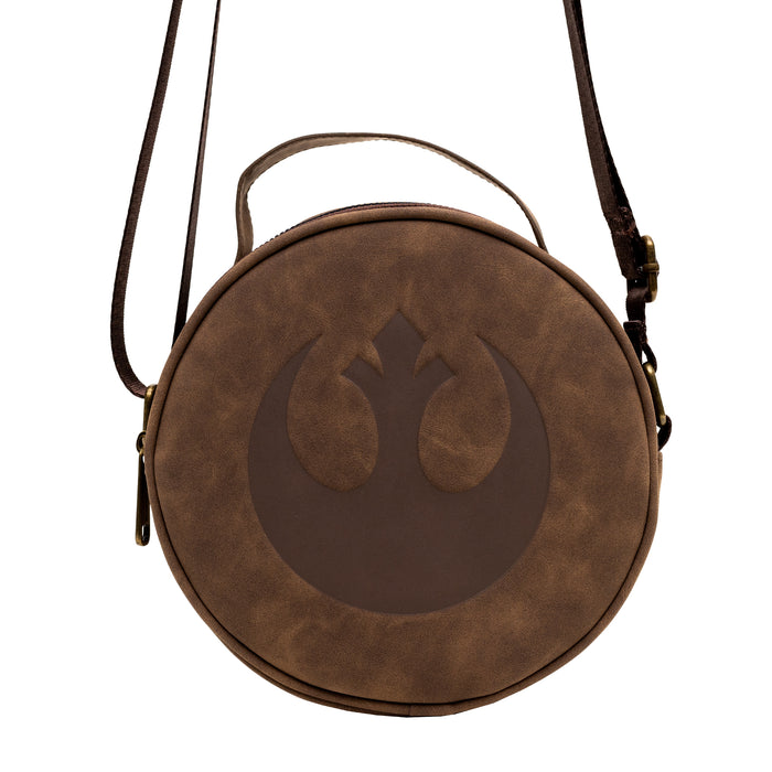 Star Wars Vegan Leather Round Crossbody Bag with Adjustable Straps, Rebel Alliance Insignia Emblem Debossed, Brown Crossbody Bags Star Wars   