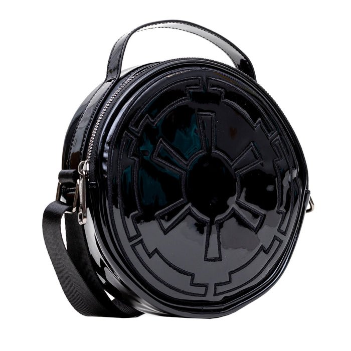 Star Wars Vegan Leather Round Crossbody Bag with Adjustable Straps, Galactic Empire Imperial Insignia Embroidered, Black Crossbody Bags Star Wars   