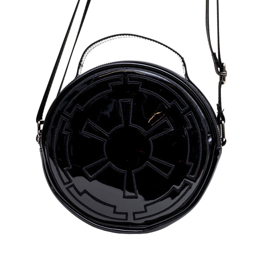Star Wars Vegan Leather Round Crossbody Sling Bag with Adjustable Straps, Galactic Empire Imperial Insignia Embroidered, Black Crossbody Bags Star Wars   