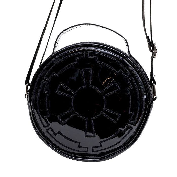 Star Wars Vegan Leather Round Crossbody Bag with Adjustable Straps, Galactic Empire Imperial Insignia Embroidered, Black Crossbody Bags Star Wars   