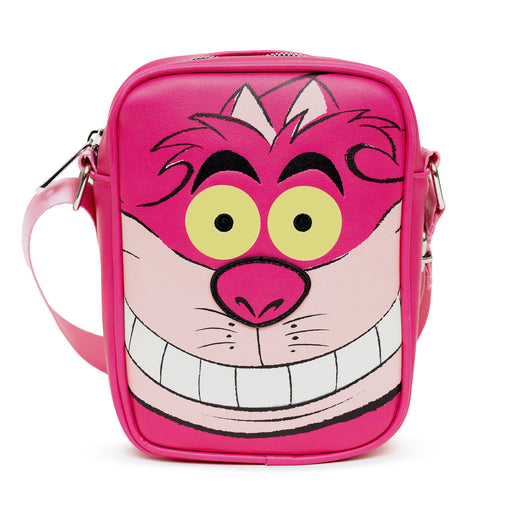 Disney Bag, Cross Body, Alice in Wonderland Cheshire Cat Close Up with GITD Eyes, Pink, Vegan Leather Crossbody Bags Disney   