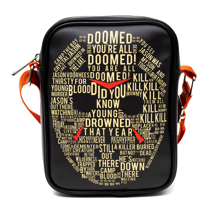 Horror Movies Vegan Leather Cross Body Backpack for Men and Women with Adjustable Strap, Friday the 13th Jason Hockey Mask Quotes Typography Black Crossbody Bags Warner Bros. Horror Movies   