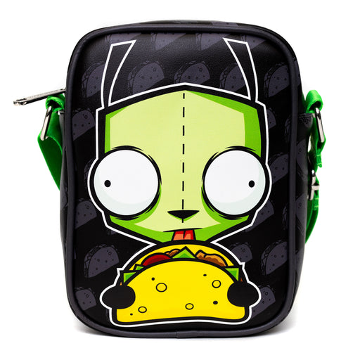 Nickelodeon Bag, Cross Body, Invader Zim GIR Taco Pose With Taco Print Black Gray, Vegan Leather Crossbody Bags Nickelodeon   