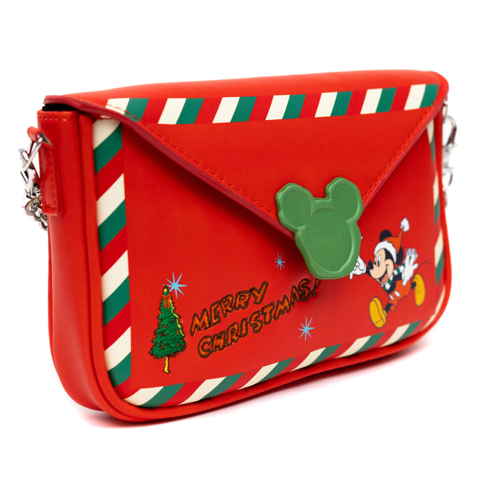 Disney Bag, Crossbody, Mickey Mouse Holiday Christmas Letter to Santa, Red, Vegan Leather Crossbody Bags Disney   
