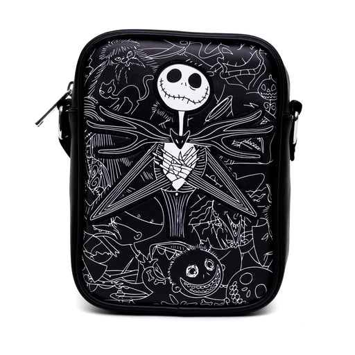 Disney Vegan Leather Cross Body Backpack for Men and Women with Adjustable Strap, Nightmare Before Christmas Jack Corpse Pose Applique, Black Crossbody Bags Disney   