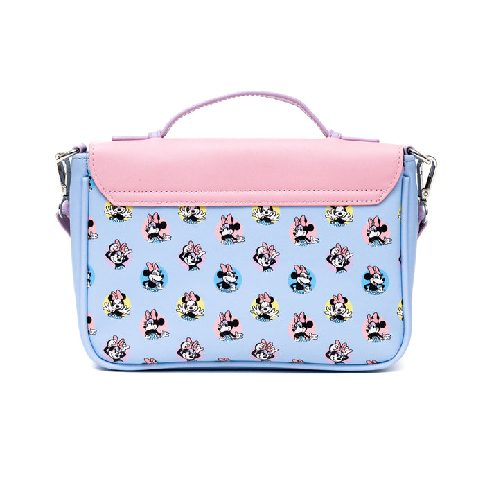Disney Vegan Leather Fold Over Cross Body Bag for Women, Minnie Mouse Winking Pose Pink and Polka Dot Poses Baby Blue Crossbody Bags Disney   