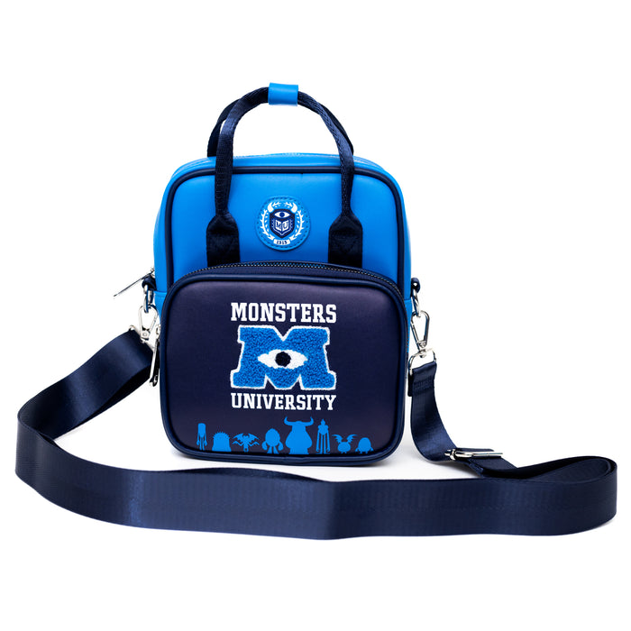 Disney Bag, Cross Body, Monsters University Chenille Patch with Monsters Print Blues, Vegan Leather Crossbody Bags Disney   