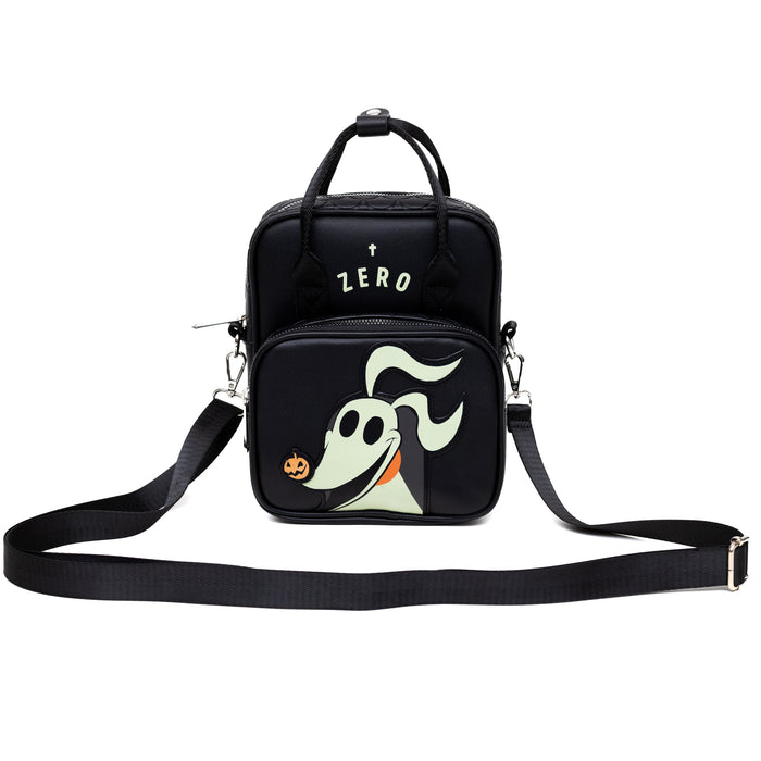 Disney Vegan Leather Cross Body Backpack for Men and Women with Adjustable Strap, Nightmare Before Christmas Zero Glow in the Dark Face Black Crossbody Bags Disney   