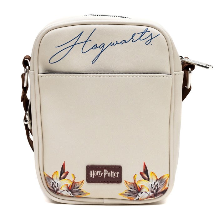 Harry Potter Vegan Leather Round Crossbody Bag with Adjustable Straps, Hogwarts Floral Fantasy Off White Crossbody Bags The Wizarding World of Harry Potter   