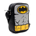 DC Comics Vegan Leather Round Crossbody Bag with Adjustable Straps, Batman Character Close Up with Bat and Belt Appliques, Black and Grey Crossbody Bags DC Comics   