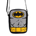 DC Comics Vegan Leather Round Crossbody Bag with Adjustable Straps, Batman Character Close Up with Bat and Belt Appliques, Black and Grey Crossbody Bags DC Comics   