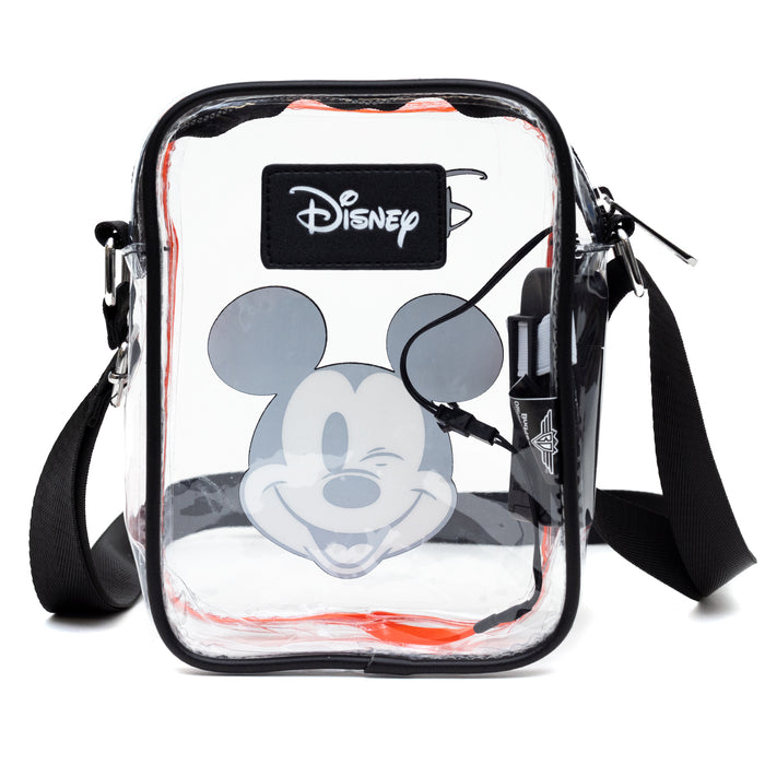 Disney Bag, Cross Body Light Up, Disney Mickey Mouse Winking Expression, Transparent, Clear PVC Crossbody Bags Disney   