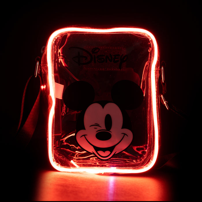 Disney Bag, Cross Body Light Up, Disney Mickey Mouse Winking Expression, Transparent, Clear PVC Crossbody Bags Disney   