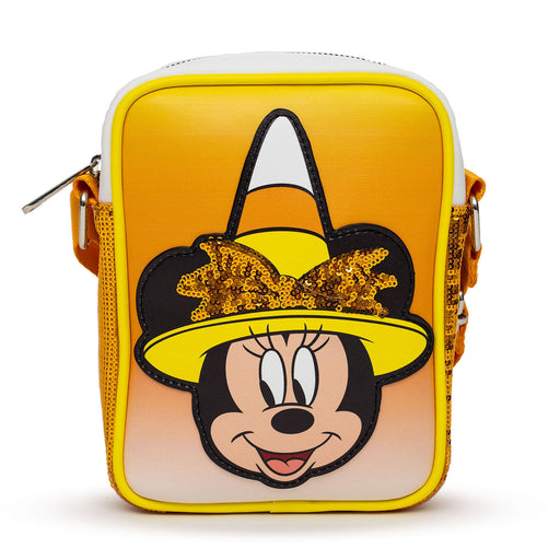 Disney Bag, Cross Body, Minnie Mouse Halloween Witch with Orange Sequin Bow Candy Corn Ombre, Vegan Leather Crossbody Bags Disney   