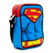 DC Comics Vegan Leather Crossbody Bag with Adjustable Straps, Superman Character Close Up with Super Logo and Belt Appliques, Blue Crossbody Bags DC Comics   